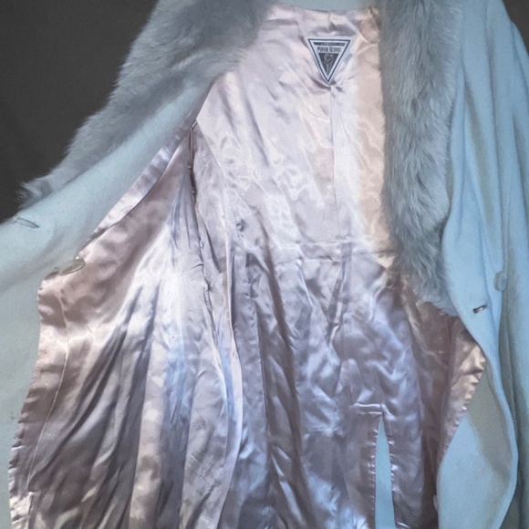 Vintage Ice Blue Winter Coat With Fur Collar - Picture 4 of 7